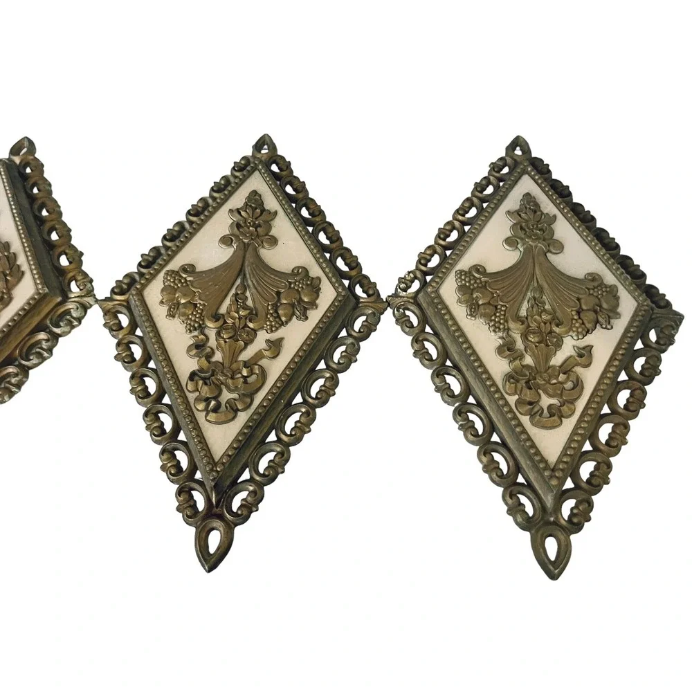 3 Vintage MCM Homco Syroco Gold Diamond Shape Wall‎ Decor Plaques USA READ DESC